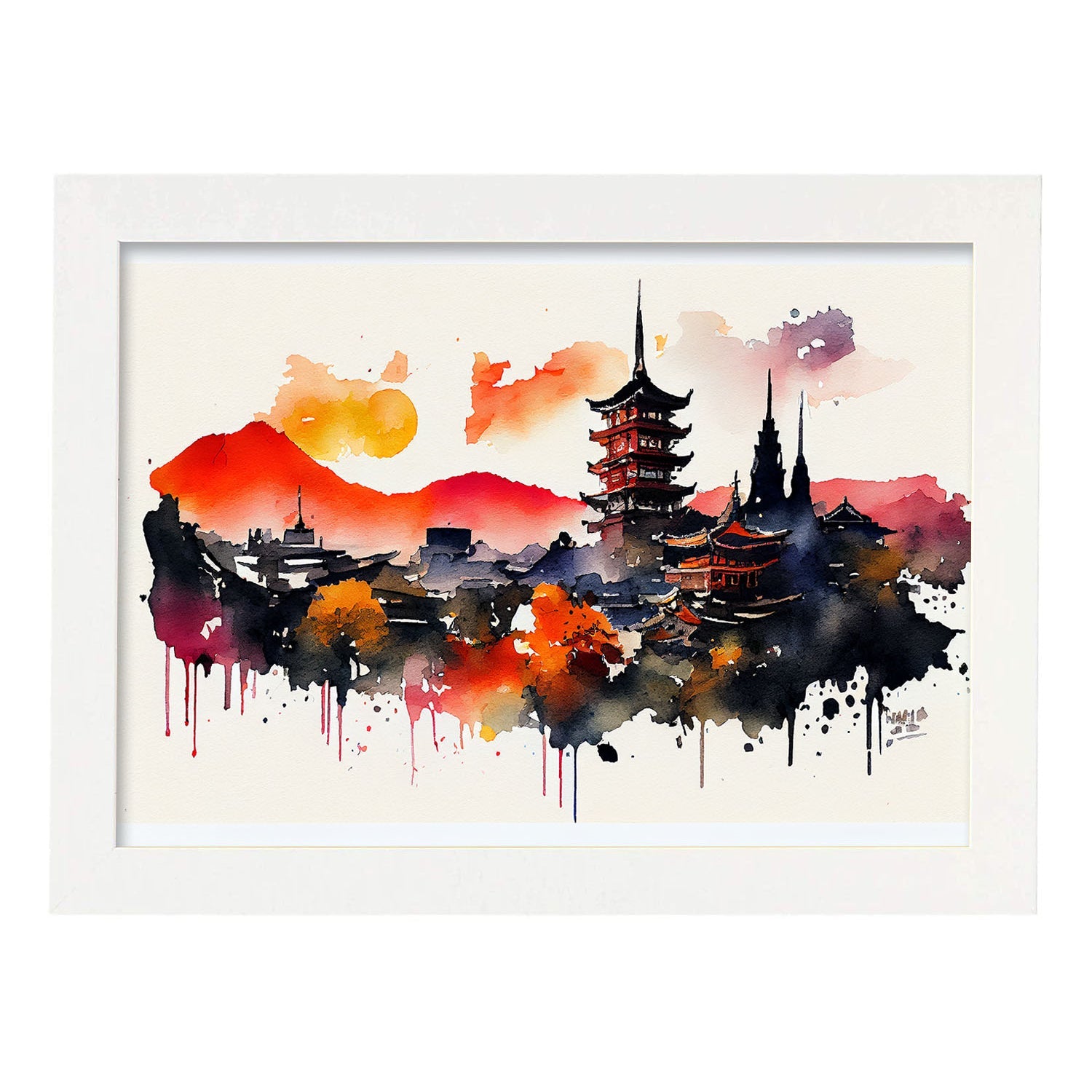Nacnic watercolor of a skyline of the city of Kyoto_2. Aesthetic Wall Art Prints for Bedroom or Living Room Design.-Artwork-Nacnic-A4-Marco Blanco-Nacnic Estudio SL