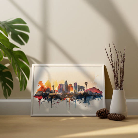 Nacnic watercolor of a skyline of the city of Las Vegas_1. Aesthetic Wall Art Prints for Bedroom or Living Room Design.-Artwork-Nacnic-A4-Sin Marco-Nacnic Estudio SL