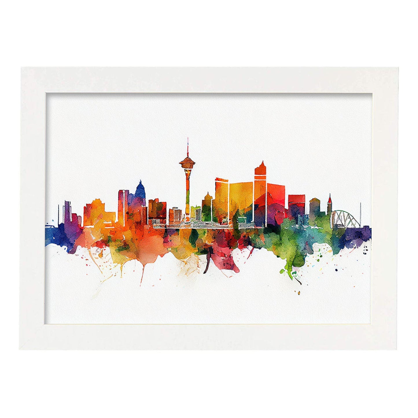 Nacnic watercolor of a skyline of the city of Las Vegas_2. Aesthetic Wall Art Prints for Bedroom or Living Room Design.-Artwork-Nacnic-A4-Marco Blanco-Nacnic Estudio SL