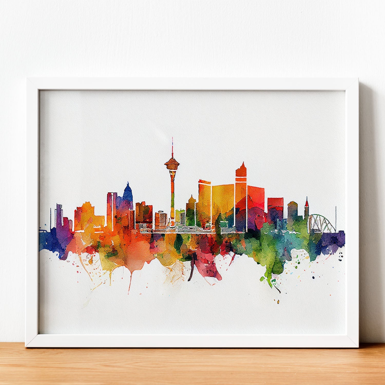 Nacnic watercolor of a skyline of the city of Las Vegas_2. Aesthetic Wall Art Prints for Bedroom or Living Room Design.-Artwork-Nacnic-A4-Sin Marco-Nacnic Estudio SL