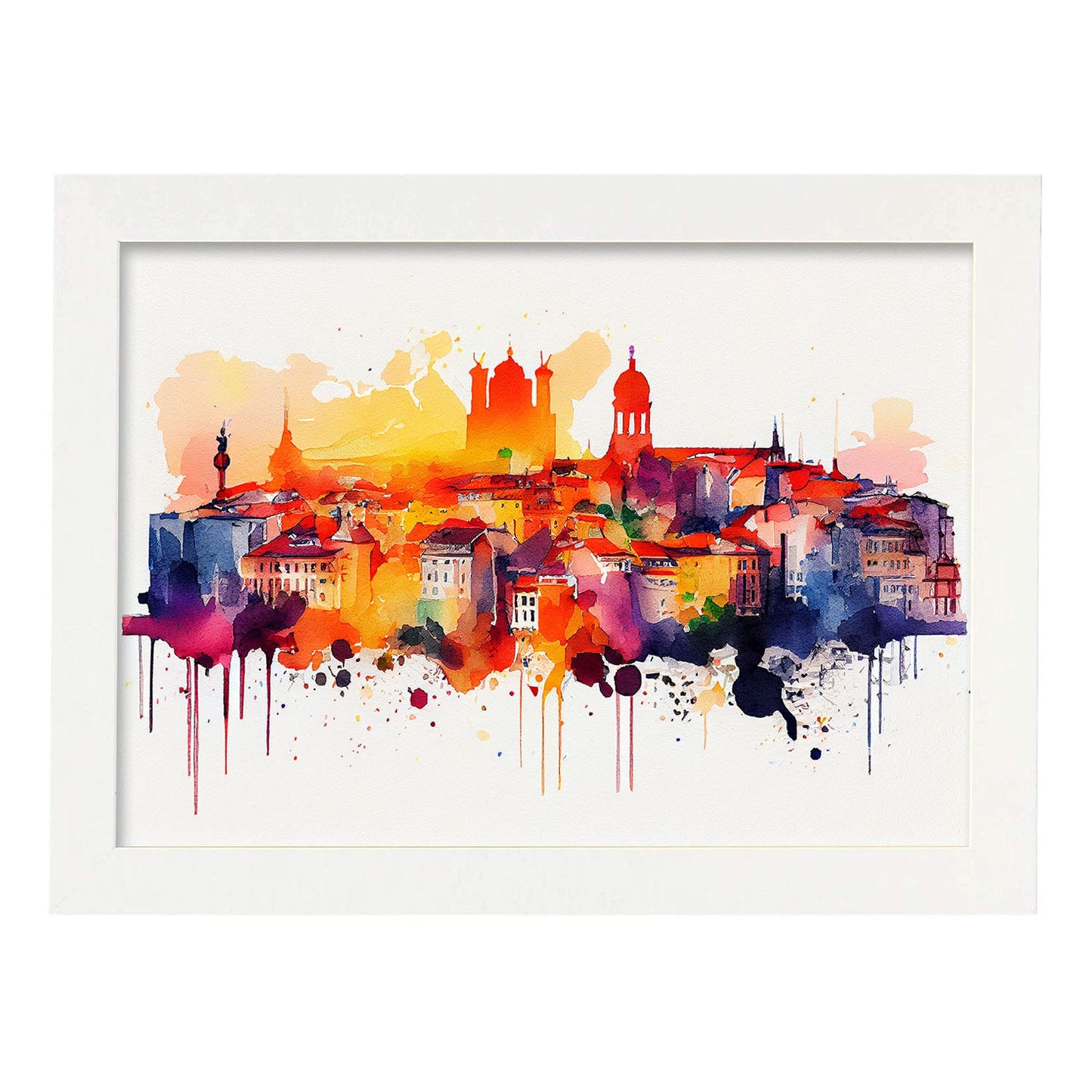Nacnic watercolor of a skyline of the city of Lisbon_1. Aesthetic Wall Art Prints for Bedroom or Living Room Design.-Artwork-Nacnic-A4-Marco Blanco-Nacnic Estudio SL