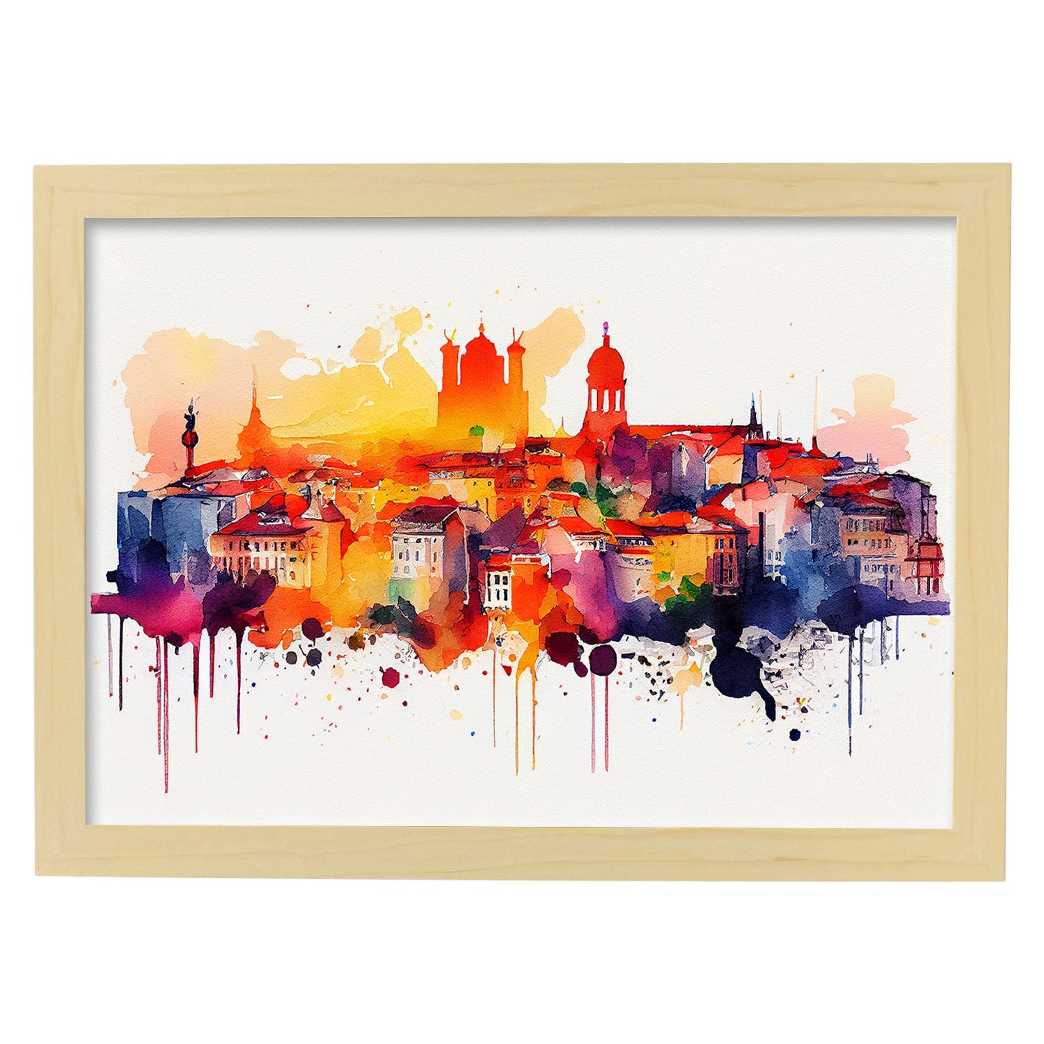 Nacnic watercolor of a skyline of the city of Lisbon_1. Aesthetic Wall Art Prints for Bedroom or Living Room Design.-Artwork-Nacnic-A4-Marco Madera Clara-Nacnic Estudio SL