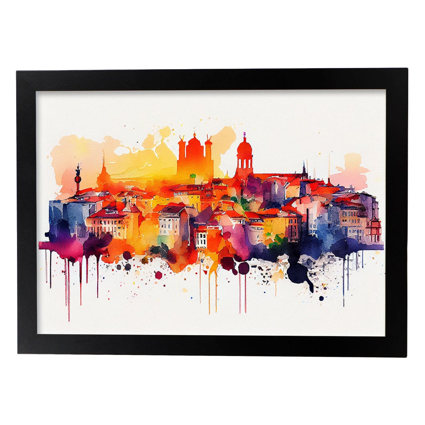 Nacnic watercolor of a skyline of the city of Lisbon_1. Aesthetic Wall Art Prints for Bedroom or Living Room Design.