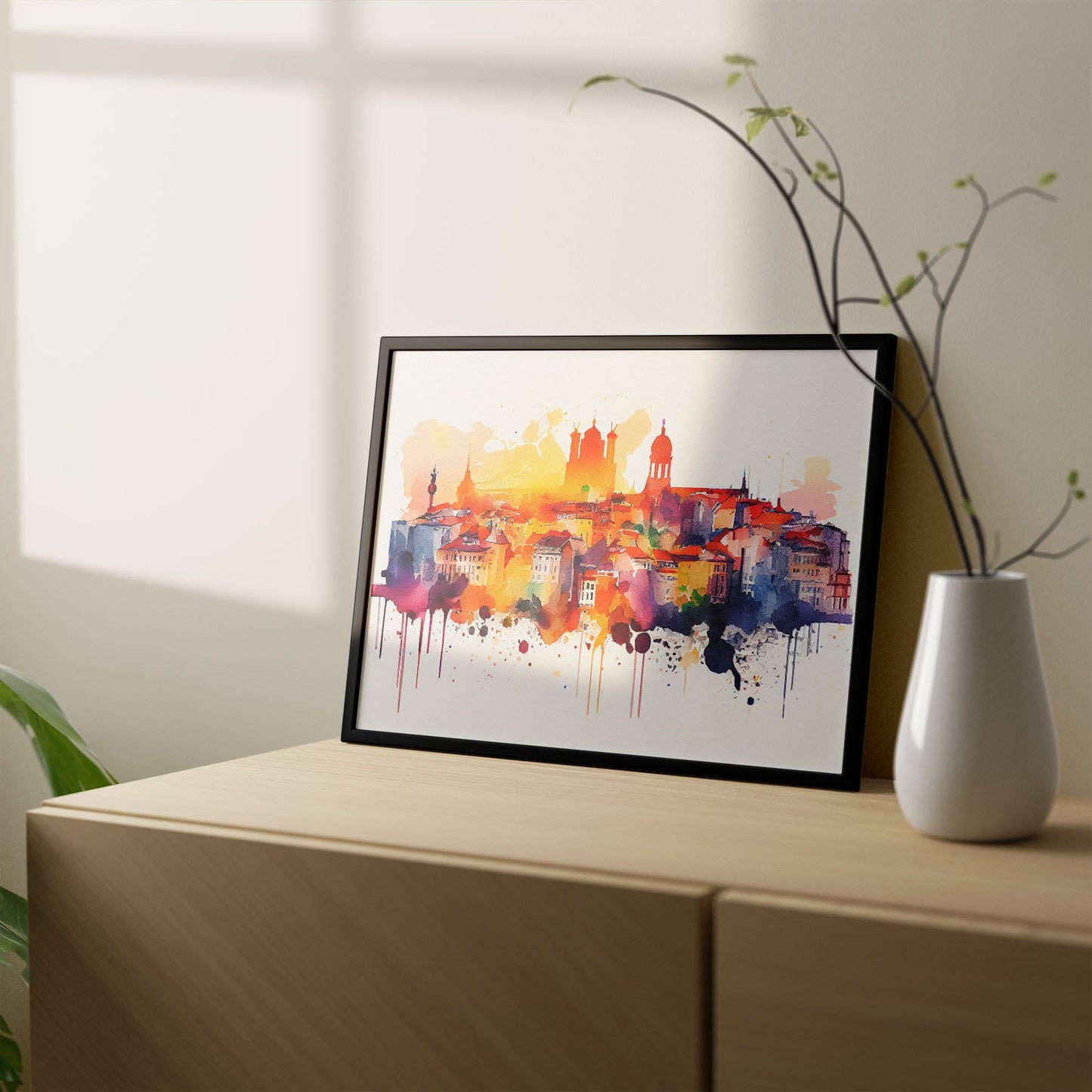 Nacnic watercolor of a skyline of the city of Lisbon_1. Aesthetic Wall Art Prints for Bedroom or Living Room Design.-Artwork-Nacnic-A4-Sin Marco-Nacnic Estudio SL