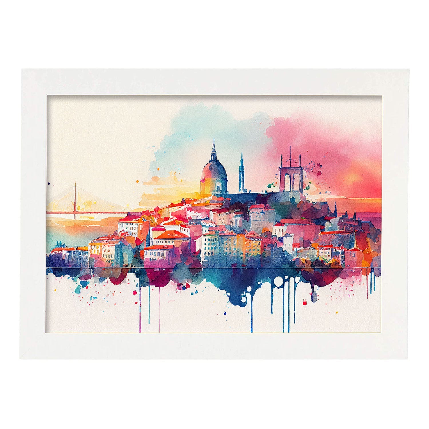 Nacnic watercolor of a skyline of the city of Lisbon_2. Aesthetic Wall Art Prints for Bedroom or Living Room Design.-Artwork-Nacnic-A4-Marco Blanco-Nacnic Estudio SL
