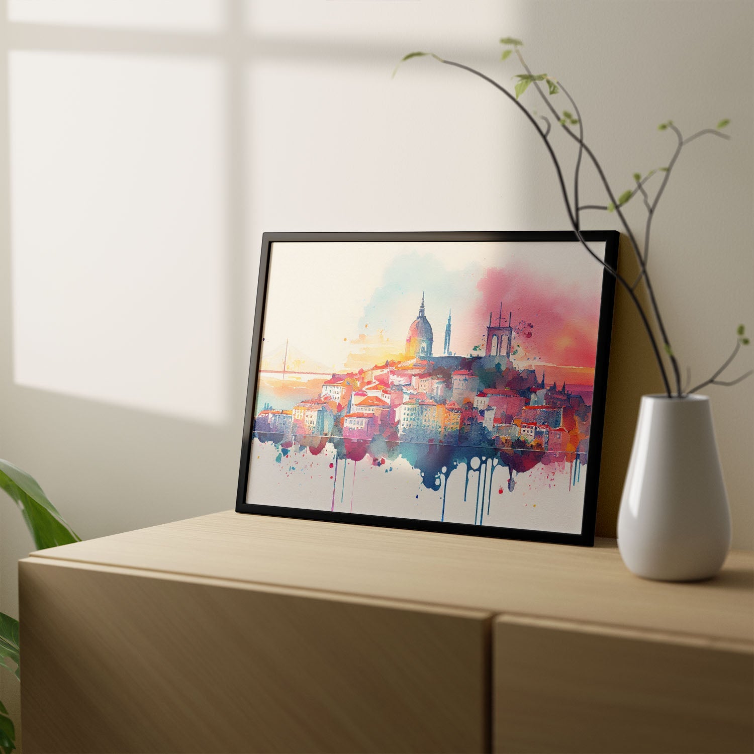 Nacnic watercolor of a skyline of the city of Lisbon_2. Aesthetic Wall Art Prints for Bedroom or Living Room Design.-Artwork-Nacnic-A4-Sin Marco-Nacnic Estudio SL