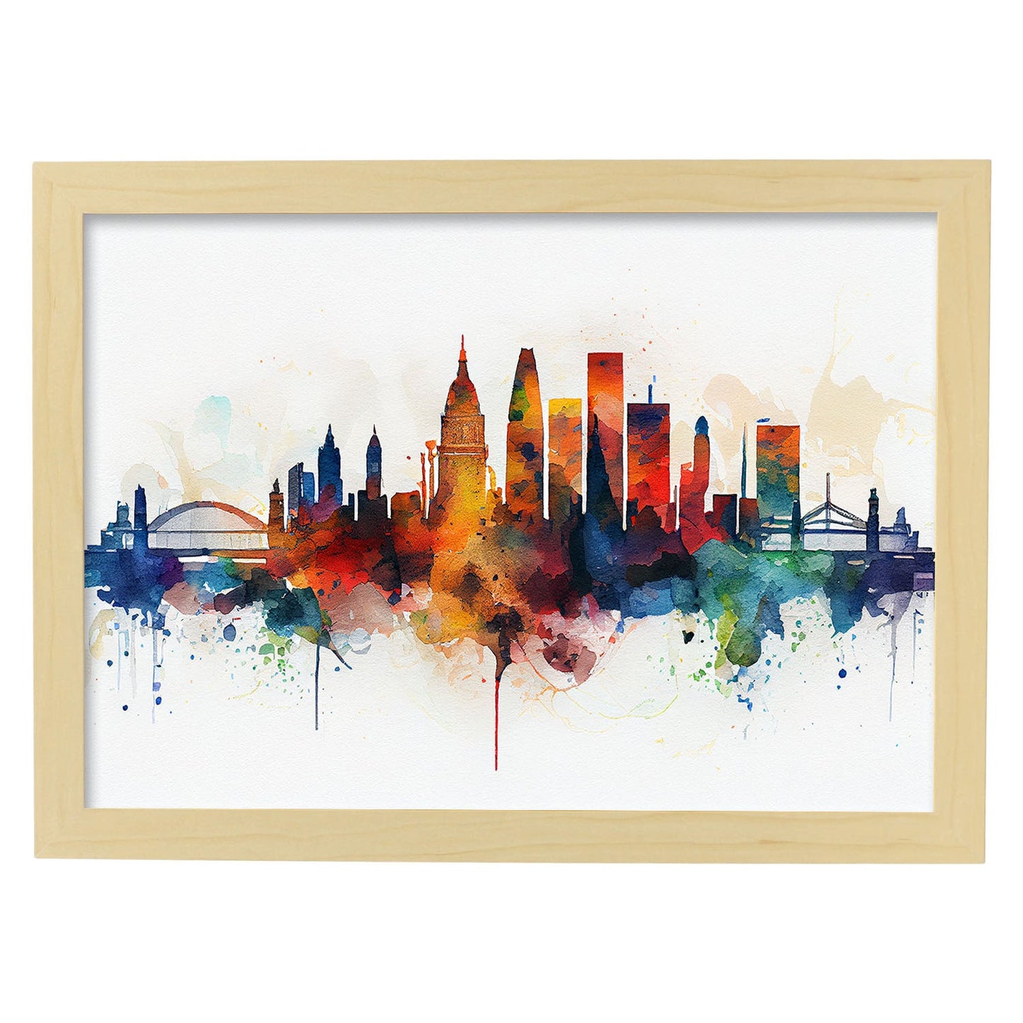 Nacnic watercolor of a skyline of the city of London_1. Aesthetic Wall Art Prints for Bedroom or Living Room Design.-Artwork-Nacnic-A4-Marco Madera Clara-Nacnic Estudio SL