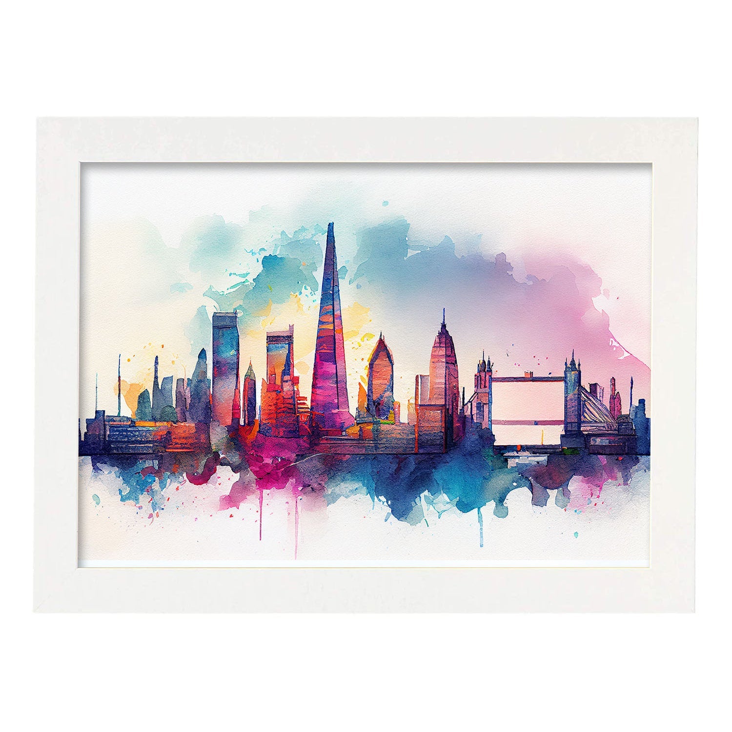 Nacnic watercolor of a skyline of the city of London_2. Aesthetic Wall Art Prints for Bedroom or Living Room Design.-Artwork-Nacnic-A4-Marco Blanco-Nacnic Estudio SL