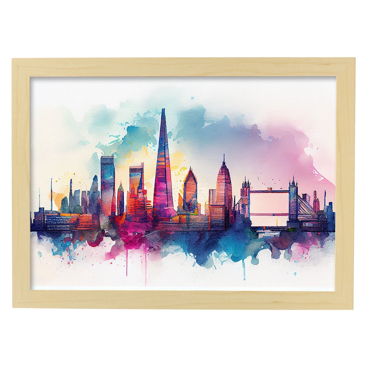 Nacnic watercolor of a skyline of the city of London_2. Aesthetic Wall Art Prints for Bedroom or Living Room Design.-Artwork-Nacnic-A4-Marco Madera Clara-Nacnic Estudio SL