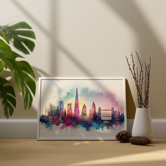 Nacnic watercolor of a skyline of the city of London_2. Aesthetic Wall Art Prints for Bedroom or Living Room Design.-Artwork-Nacnic-A4-Sin Marco-Nacnic Estudio SL