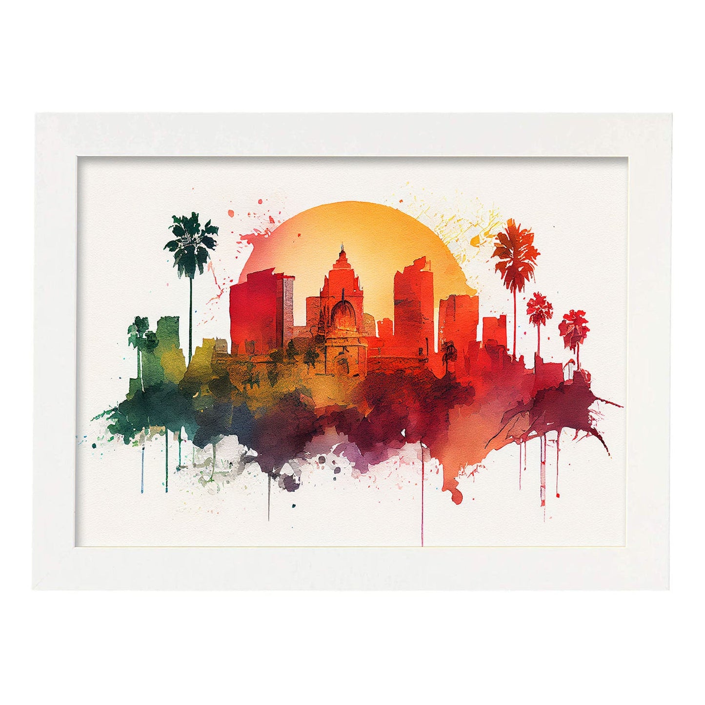 Nacnic watercolor of a skyline of the city of Los Angeles_1. Aesthetic Wall Art Prints for Bedroom or Living Room Design.-Artwork-Nacnic-A4-Marco Blanco-Nacnic Estudio SL