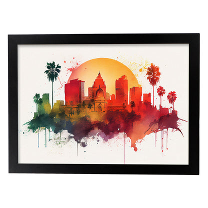 Lámina acuarela del skyline de Los Angeles de Nacnic