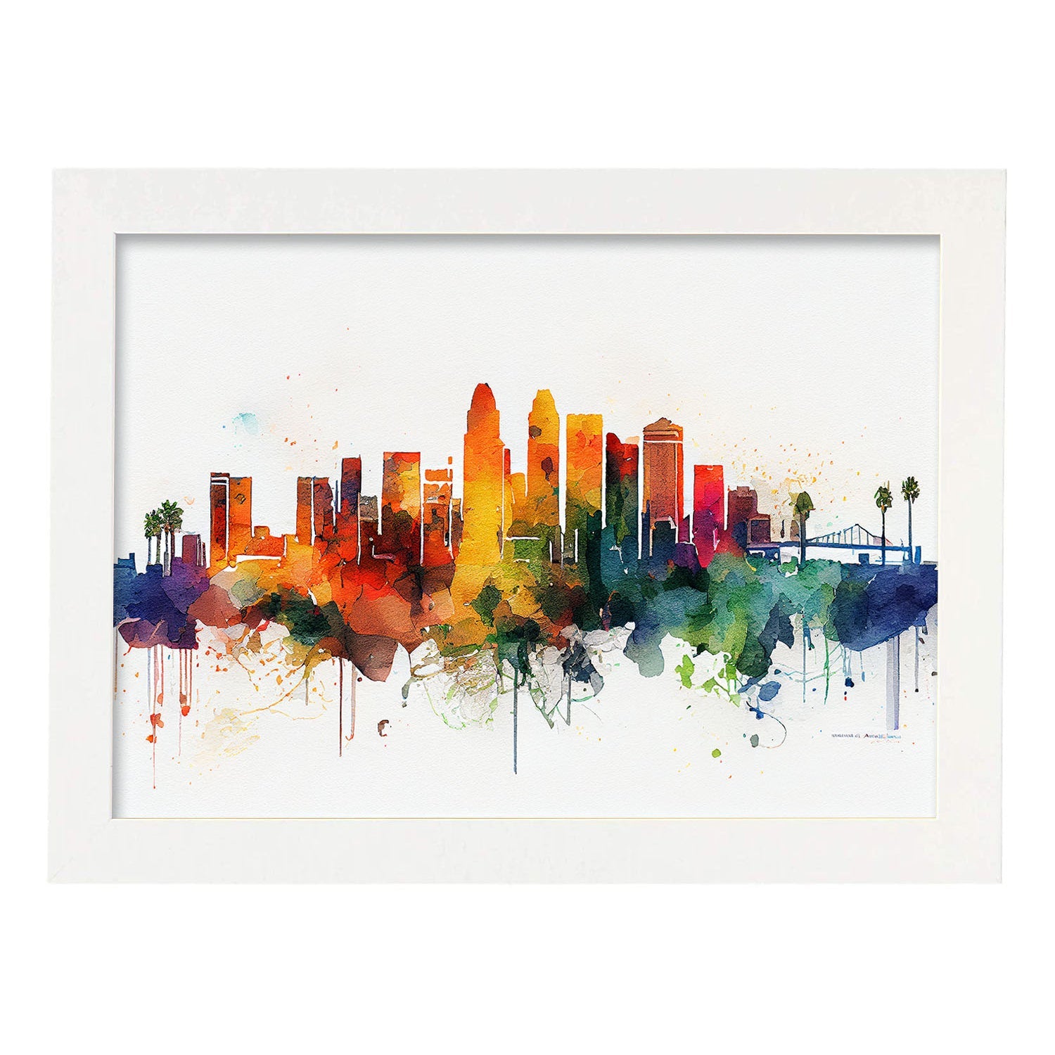 Nacnic watercolor of a skyline of the city of Los Angeles_2. Aesthetic Wall Art Prints for Bedroom or Living Room Design.-Artwork-Nacnic-A4-Marco Blanco-Nacnic Estudio SL