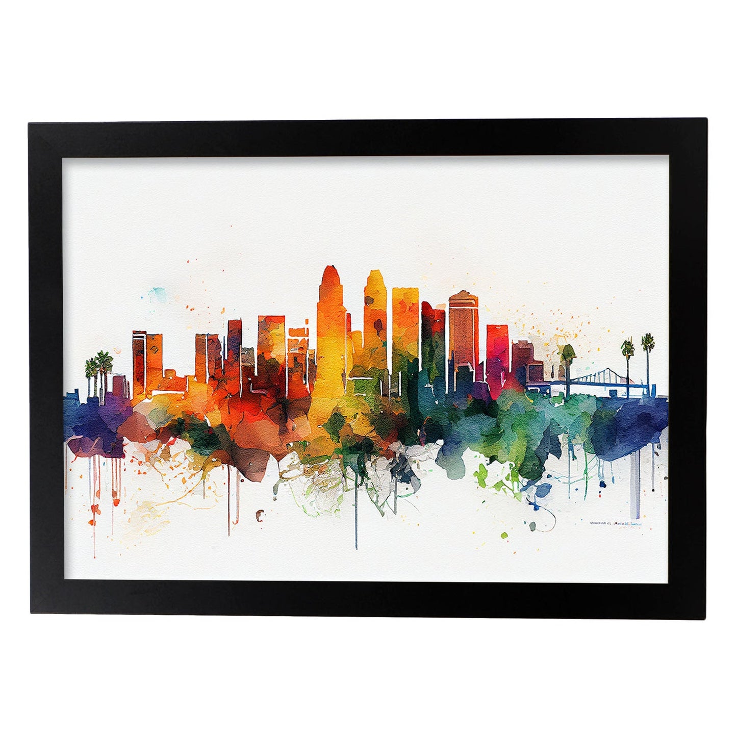 Nacnic watercolor of a skyline of the city of Los Angeles_2. Aesthetic Wall Art Prints for Bedroom or Living Room Design.