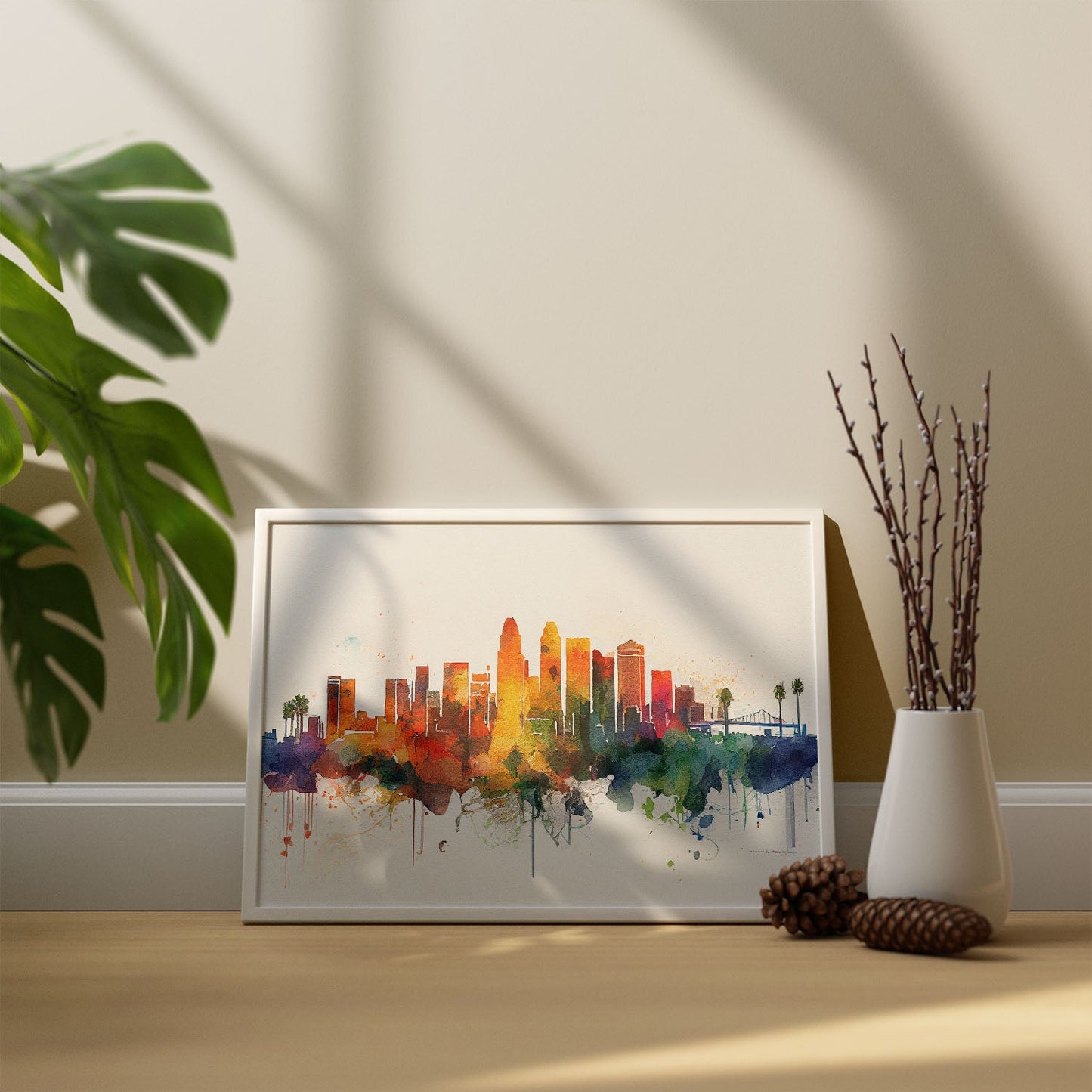 Nacnic watercolor of a skyline of the city of Los Angeles_2. Aesthetic Wall Art Prints for Bedroom or Living Room Design.-Artwork-Nacnic-A4-Sin Marco-Nacnic Estudio SL