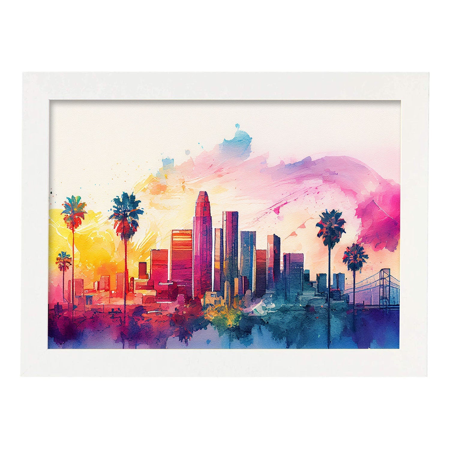 Nacnic watercolor of a skyline of the city of Los Angeles_3. Aesthetic Wall Art Prints for Bedroom or Living Room Design.-Artwork-Nacnic-A4-Marco Blanco-Nacnic Estudio SL