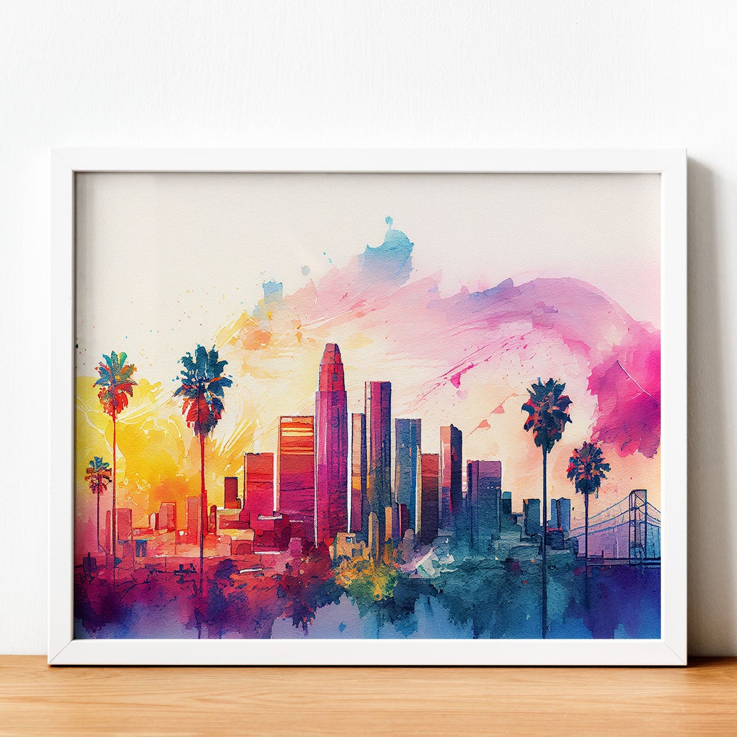 Nacnic watercolor of a skyline of the city of Los Angeles_3. Aesthetic Wall Art Prints for Bedroom or Living Room Design.-Artwork-Nacnic-A4-Sin Marco-Nacnic Estudio SL