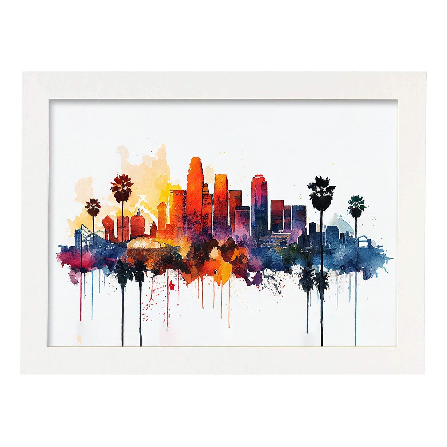 Nacnic watercolor of a skyline of the city of Los Angeles_4. Aesthetic Wall Art Prints for Bedroom or Living Room Design.-Artwork-Nacnic-A4-Marco Blanco-Nacnic Estudio SL