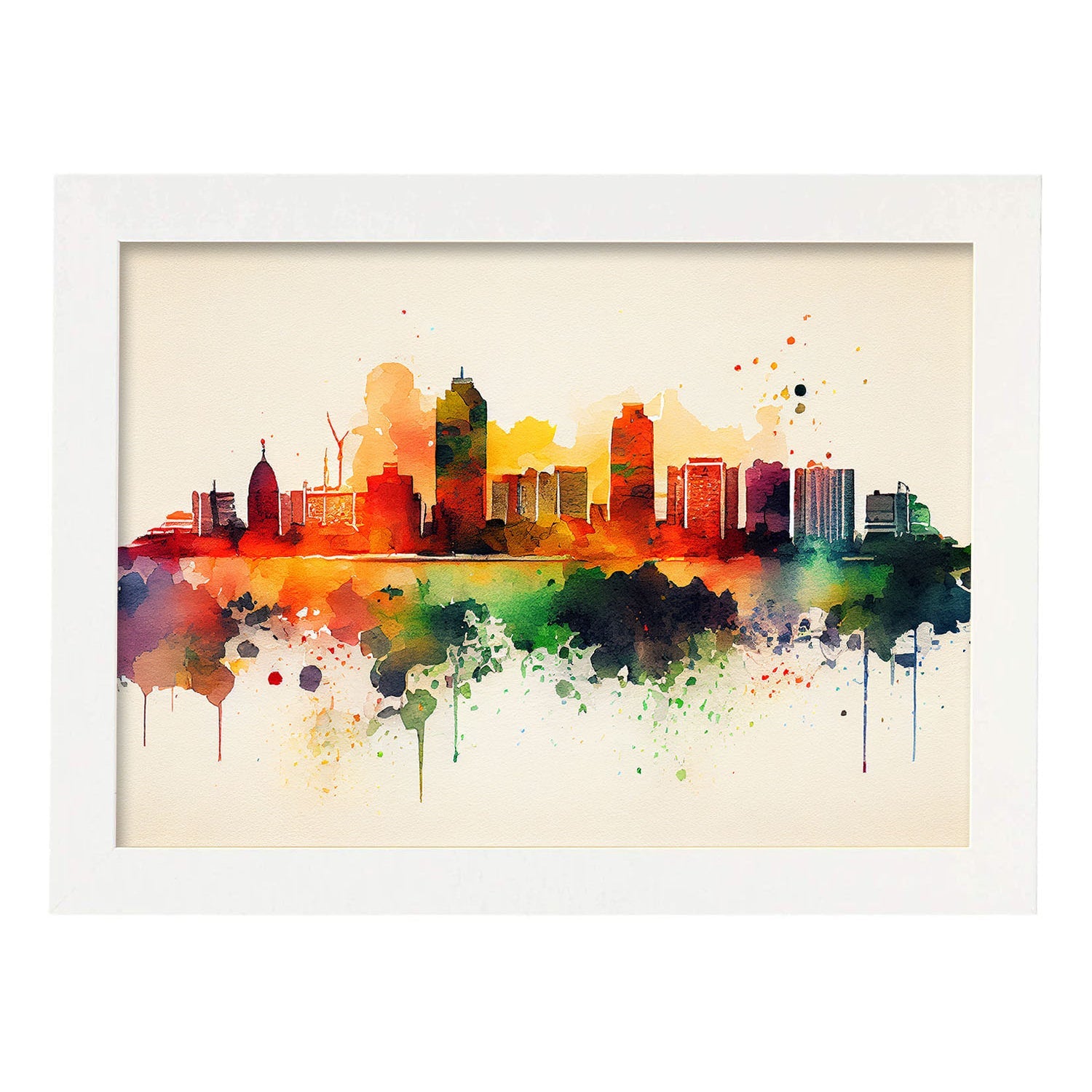 Nacnic watercolor of a skyline of the city of Luanda. Aesthetic Wall Art Prints for Bedroom or Living Room Design.-Artwork-Nacnic-A4-Marco Blanco-Nacnic Estudio SL