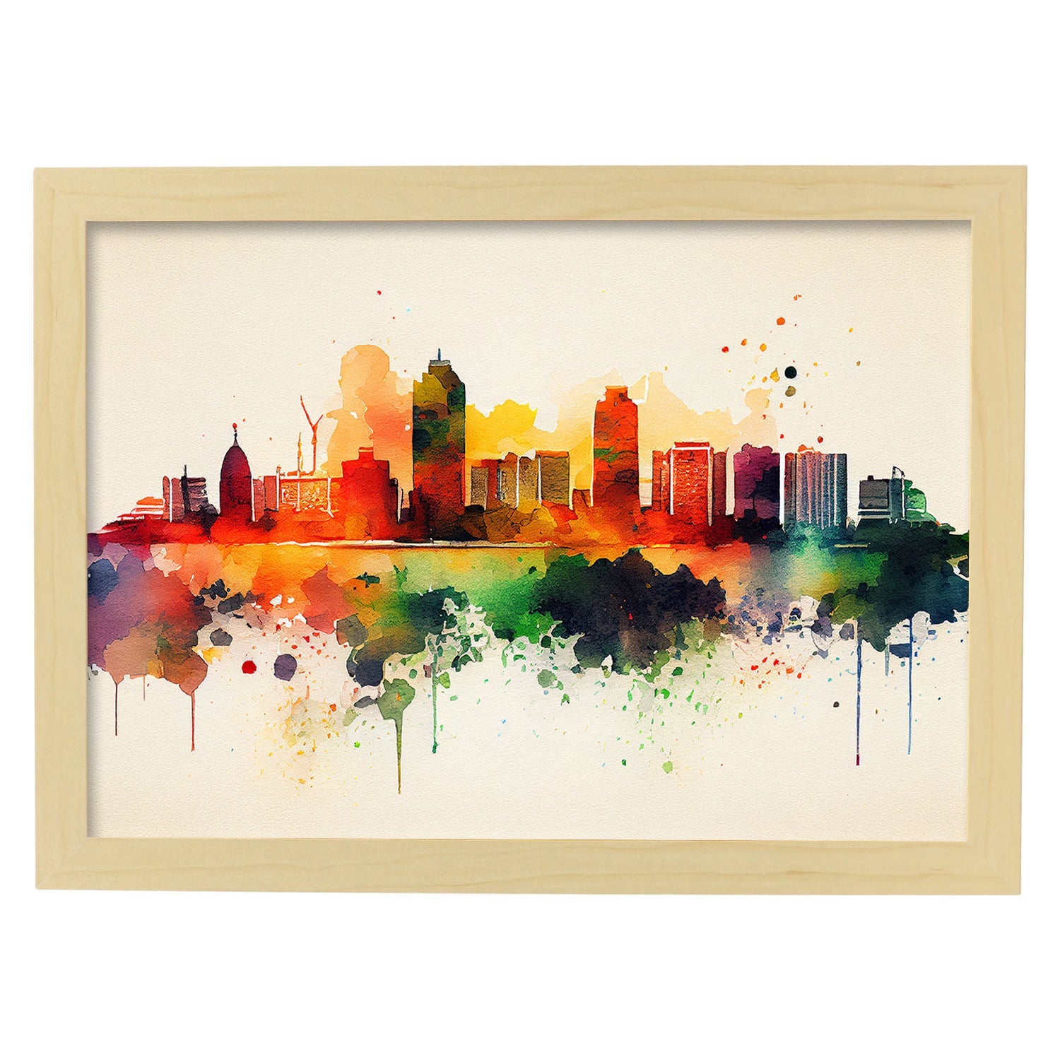 Nacnic watercolor of a skyline of the city of Luanda. Aesthetic Wall Art Prints for Bedroom or Living Room Design.-Artwork-Nacnic-A4-Marco Madera Clara-Nacnic Estudio SL