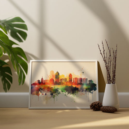 Nacnic watercolor of a skyline of the city of Luanda. Aesthetic Wall Art Prints for Bedroom or Living Room Design.-Artwork-Nacnic-A4-Sin Marco-Nacnic Estudio SL