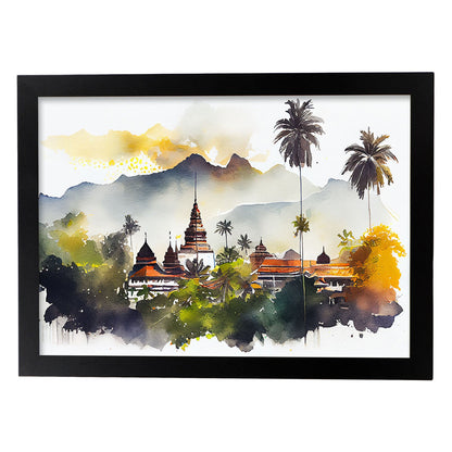 Lámina Acuarela Skyline Ciudad Luang Prabang Nacnic