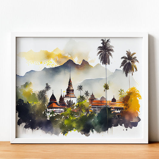 Nacnic watercolor of a skyline of the city of Luang Prabang. Aesthetic Wall Art Prints for Bedroom or Living Room Design.-Artwork-Nacnic-A4-Sin Marco-Nacnic Estudio SL