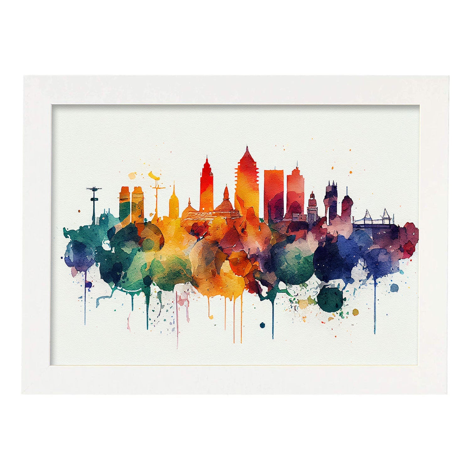 Nacnic watercolor of a skyline of the city of Madrid_1. Aesthetic Wall Art Prints for Bedroom or Living Room Design.-Artwork-Nacnic-A4-Marco Blanco-Nacnic Estudio SL