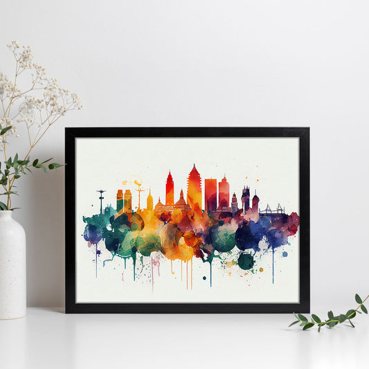 Nacnic watercolor of a skyline of the city of Madrid_1. Aesthetic Wall Art Prints for Bedroom or Living Room Design.-Artwork-Nacnic-A4-Sin Marco-Nacnic Estudio SL