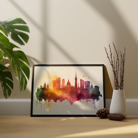 Nacnic watercolor of a skyline of the city of Madrid_2. Aesthetic Wall Art Prints for Bedroom or Living Room Design.-Artwork-Nacnic-A4-Sin Marco-Nacnic Estudio SL