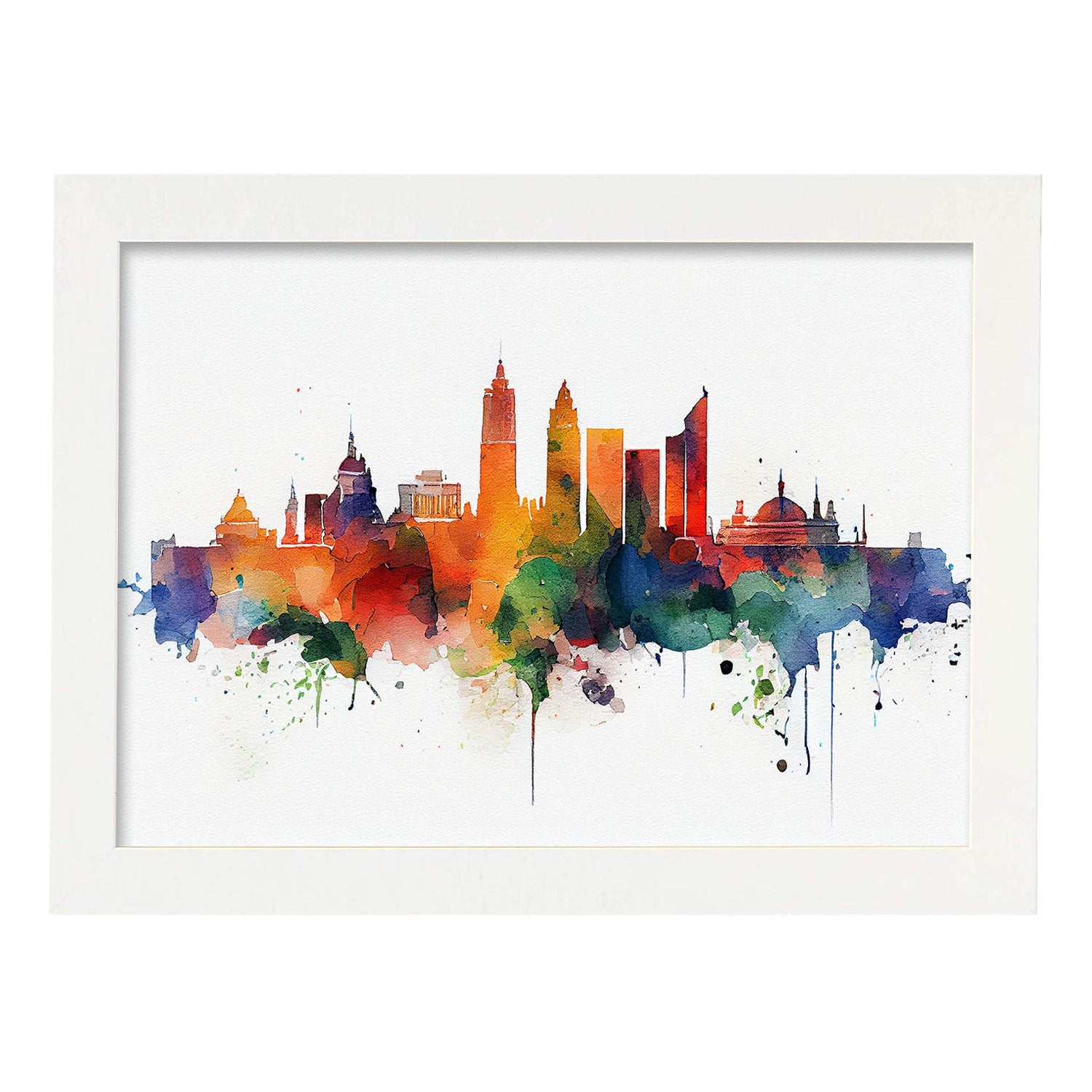 Nacnic watercolor of a skyline of the city of Madrid_3. Aesthetic Wall Art Prints for Bedroom or Living Room Design.-Artwork-Nacnic-A4-Marco Blanco-Nacnic Estudio SL