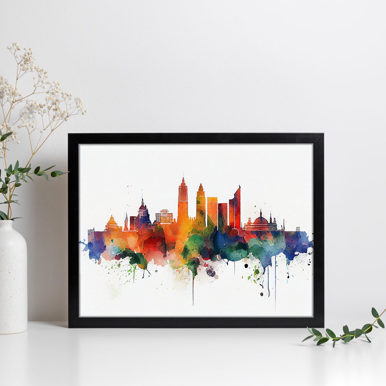 Nacnic watercolor of a skyline of the city of Madrid_3. Aesthetic Wall Art Prints for Bedroom or Living Room Design.-Artwork-Nacnic-A4-Sin Marco-Nacnic Estudio SL