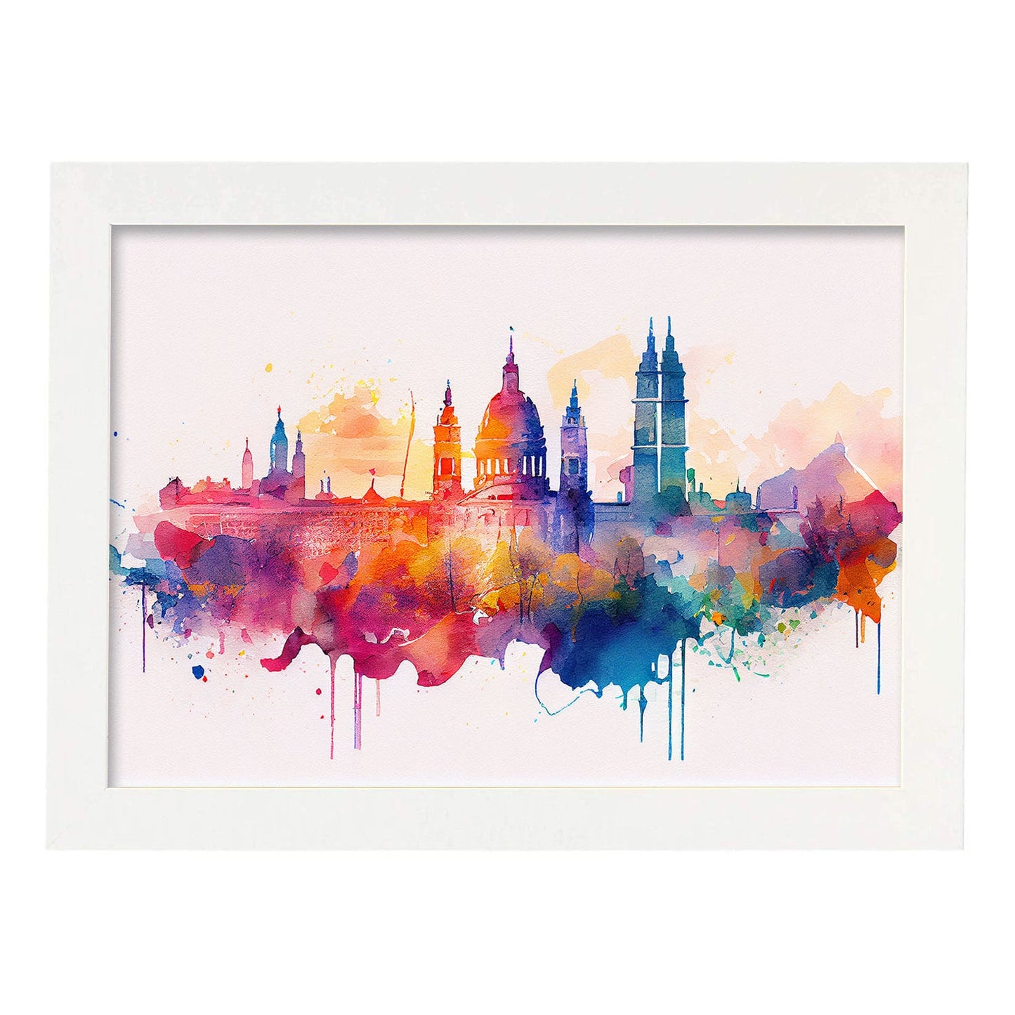 Nacnic watercolor of a skyline of the city of Madrid_4. Aesthetic Wall Art Prints for Bedroom or Living Room Design.-Artwork-Nacnic-A4-Marco Blanco-Nacnic Estudio SL