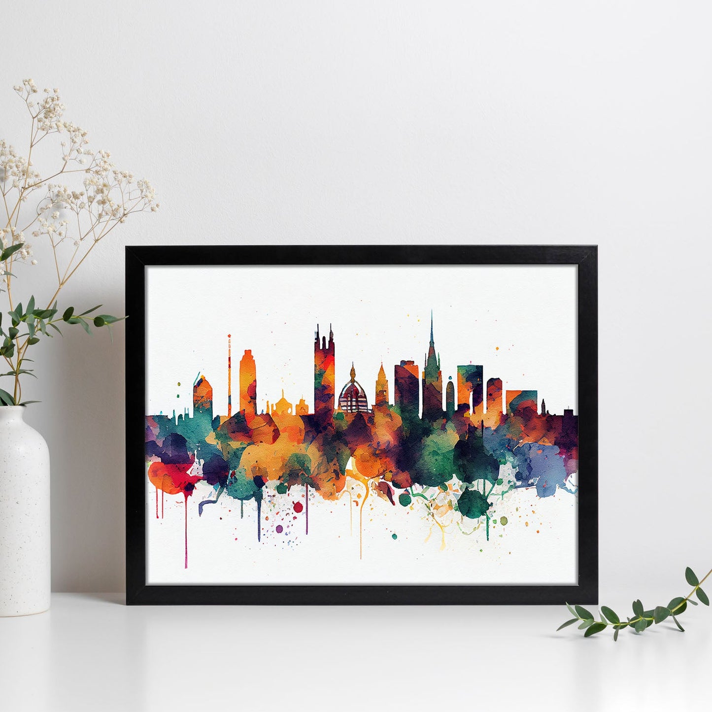 Nacnic watercolor of a skyline of the city of Manchester. Aesthetic Wall Art Prints for Bedroom or Living Room Design.-Artwork-Nacnic-A4-Sin Marco-Nacnic Estudio SL