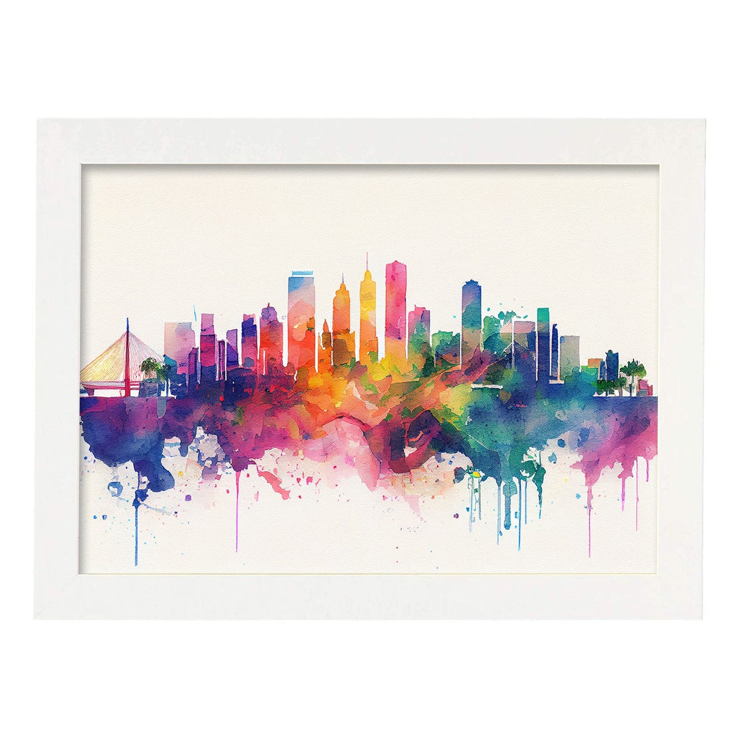 Nacnic watercolor of a skyline of the city of Manila_1. Aesthetic Wall Art Prints for Bedroom or Living Room Design.-Artwork-Nacnic-A4-Marco Blanco-Nacnic Estudio SL