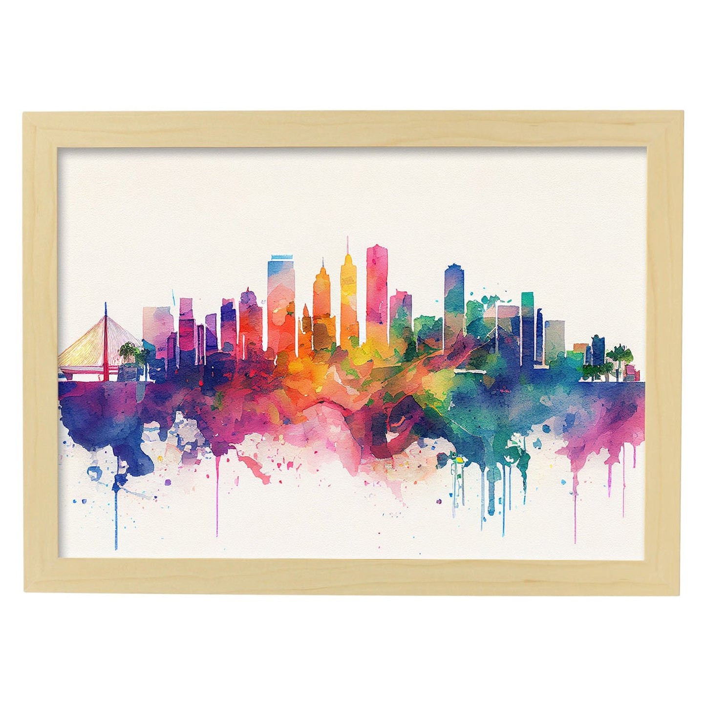 Nacnic watercolor of a skyline of the city of Manila_1. Aesthetic Wall Art Prints for Bedroom or Living Room Design.-Artwork-Nacnic-A4-Marco Madera Clara-Nacnic Estudio SL