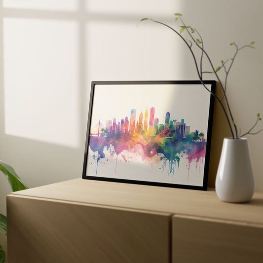Nacnic watercolor of a skyline of the city of Manila_1. Aesthetic Wall Art Prints for Bedroom or Living Room Design.-Artwork-Nacnic-A4-Sin Marco-Nacnic Estudio SL