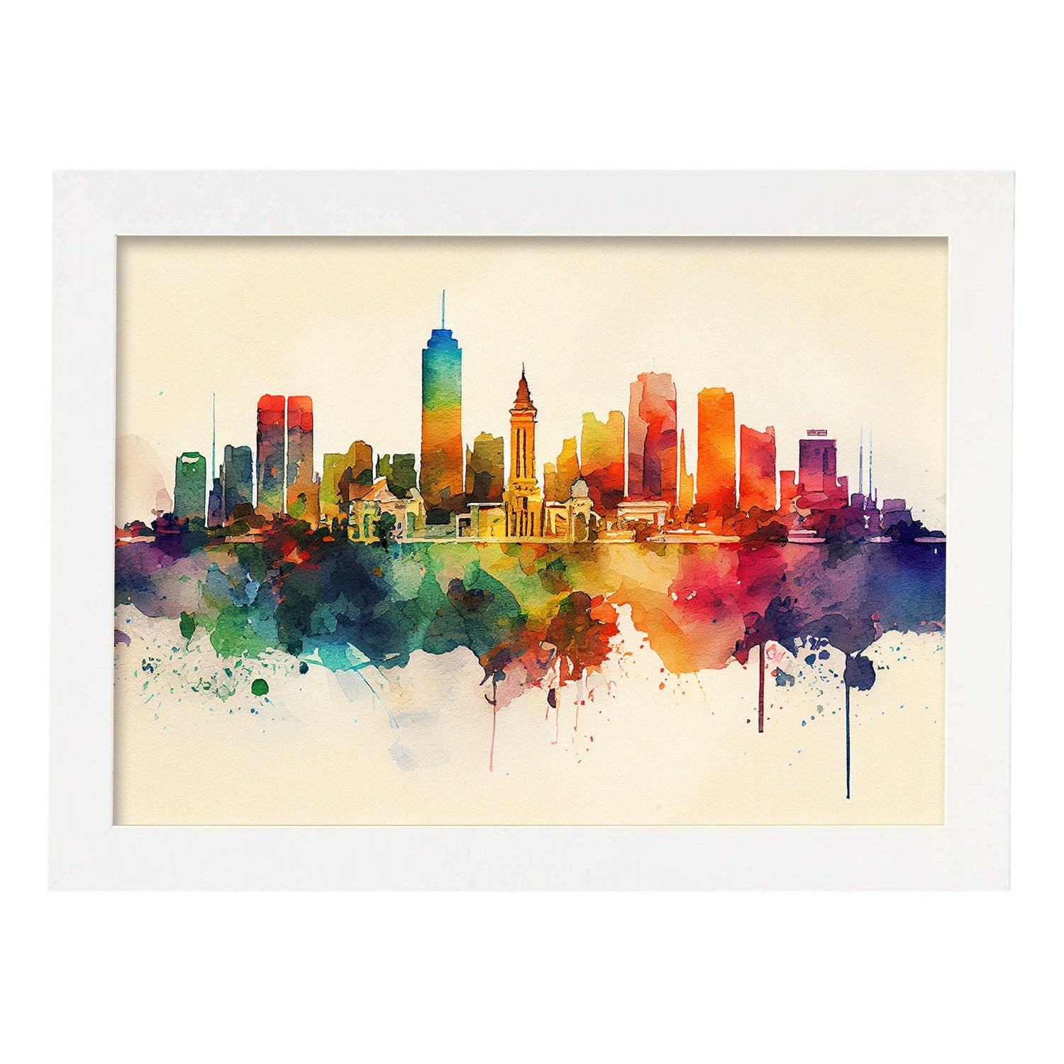 Nacnic watercolor of a skyline of the city of Manila_2. Aesthetic Wall Art Prints for Bedroom or Living Room Design.-Artwork-Nacnic-A4-Marco Blanco-Nacnic Estudio SL