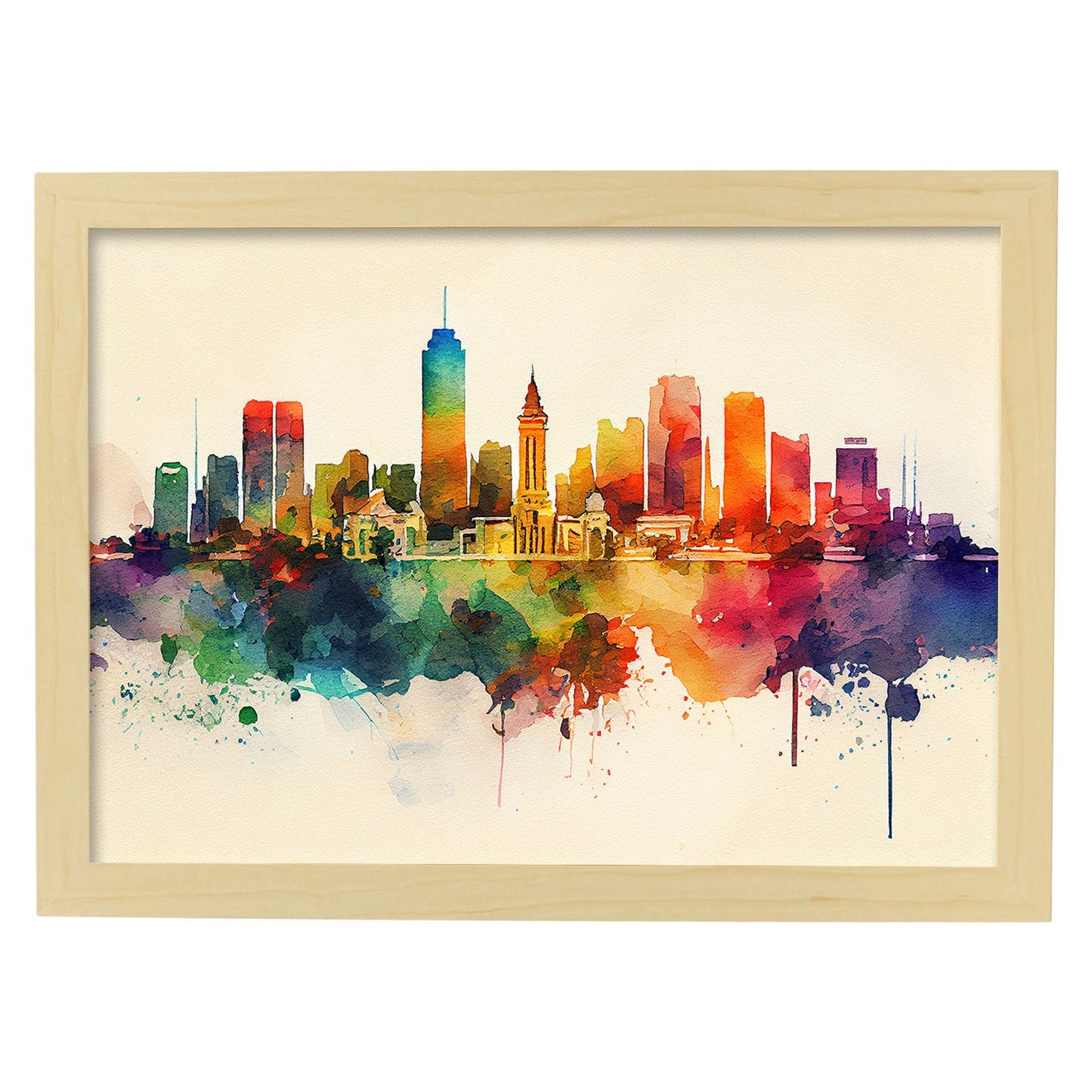 Nacnic watercolor of a skyline of the city of Manila_2. Aesthetic Wall Art Prints for Bedroom or Living Room Design.-Artwork-Nacnic-A4-Marco Madera Clara-Nacnic Estudio SL
