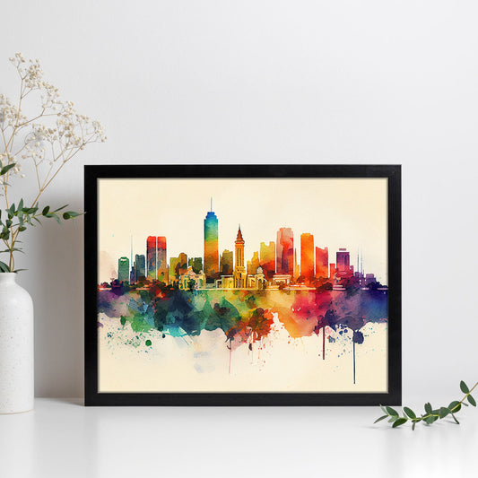 Nacnic watercolor of a skyline of the city of Manila_2. Aesthetic Wall Art Prints for Bedroom or Living Room Design.-Artwork-Nacnic-A4-Sin Marco-Nacnic Estudio SL