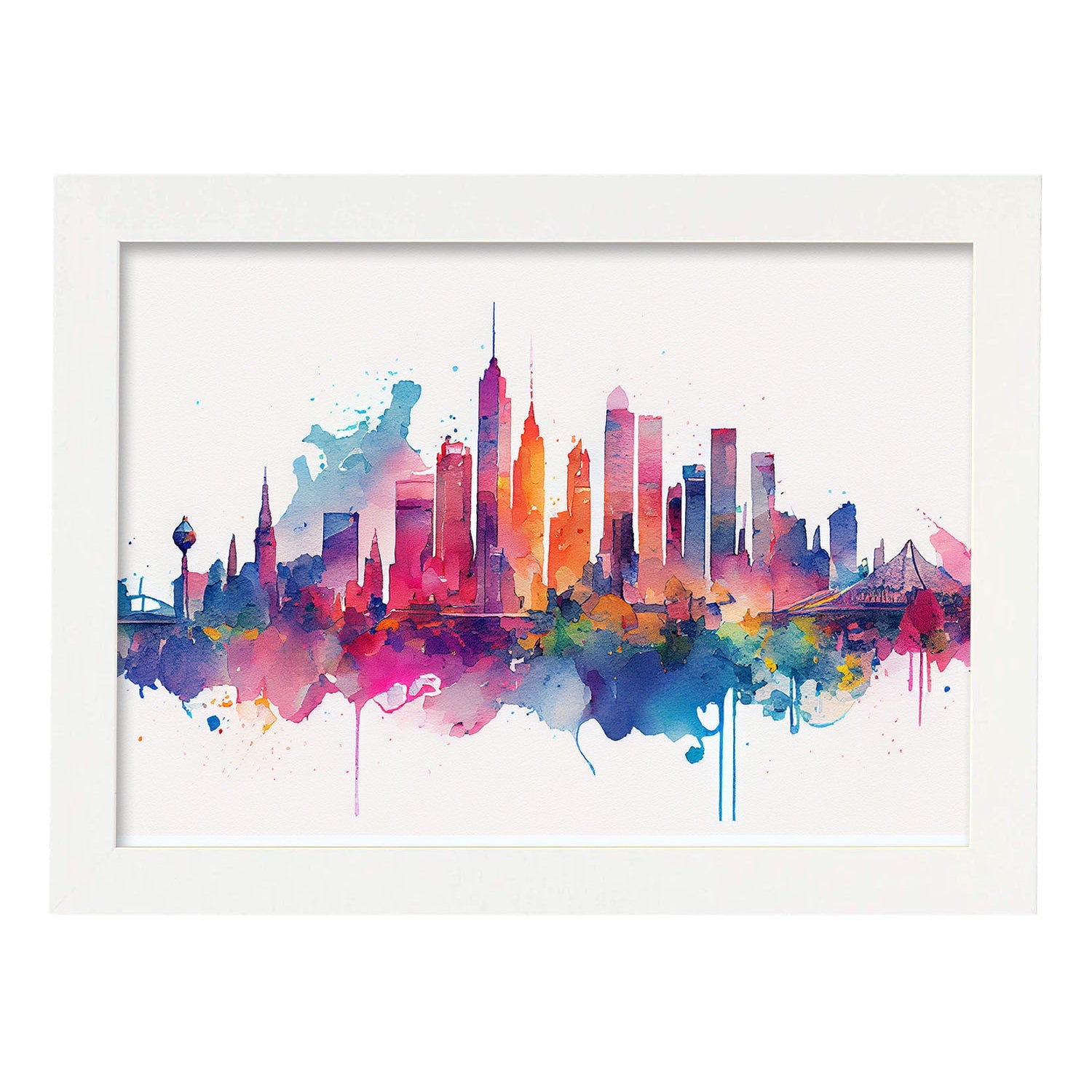 Nacnic watercolor of a skyline of the city of Melbourne. Aesthetic Wall Art Prints for Bedroom or Living Room Design.-Artwork-Nacnic-A4-Marco Blanco-Nacnic Estudio SL