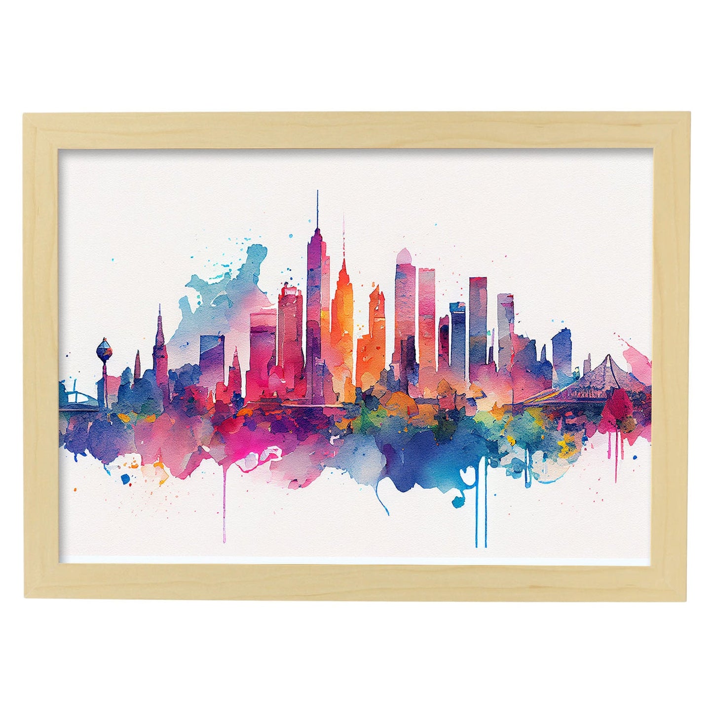 Nacnic watercolor of a skyline of the city of Melbourne. Aesthetic Wall Art Prints for Bedroom or Living Room Design.-Artwork-Nacnic-A4-Marco Madera Clara-Nacnic Estudio SL