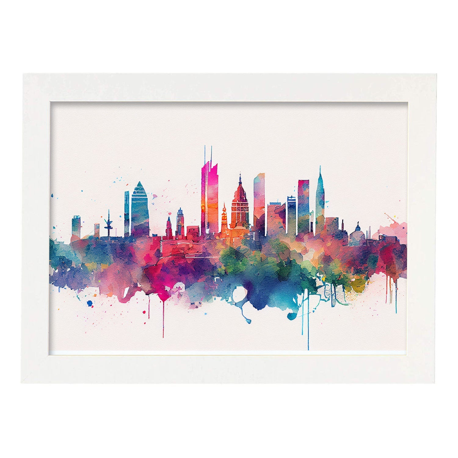 Nacnic watercolor of a skyline of the city of Mexico City. Aesthetic Wall Art Prints for Bedroom or Living Room Design.-Artwork-Nacnic-A4-Marco Blanco-Nacnic Estudio SL