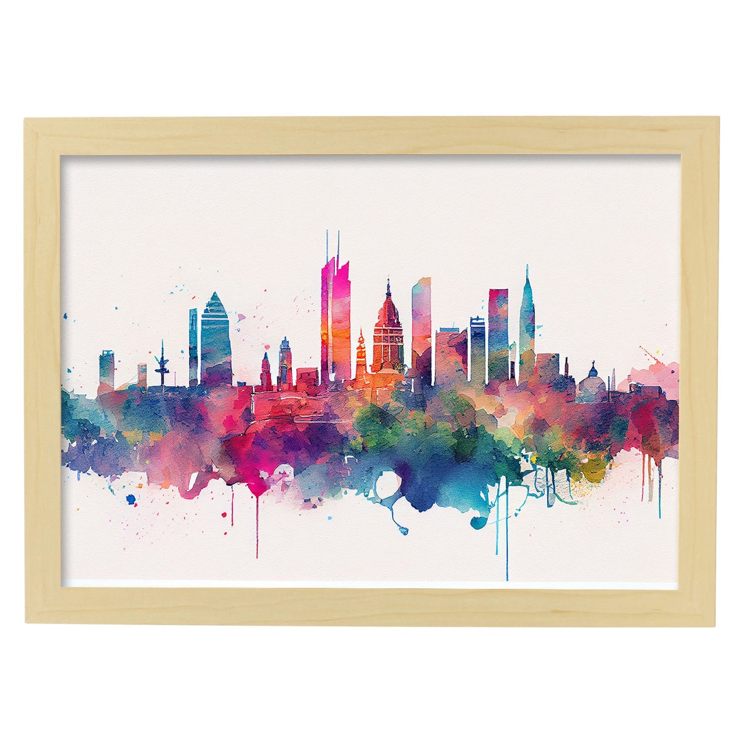 Nacnic watercolor of a skyline of the city of Mexico City. Aesthetic Wall Art Prints for Bedroom or Living Room Design.-Artwork-Nacnic-A4-Marco Madera Clara-Nacnic Estudio SL