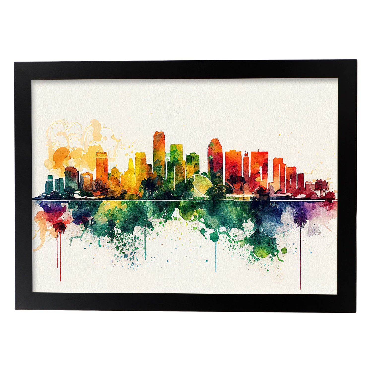 Nacnic watercolor of a skyline of the city of Miami_1. Aesthetic Wall Art Prints for Bedroom or Living Room Design.-Artwork-Nacnic-Nacnic Estudio SL