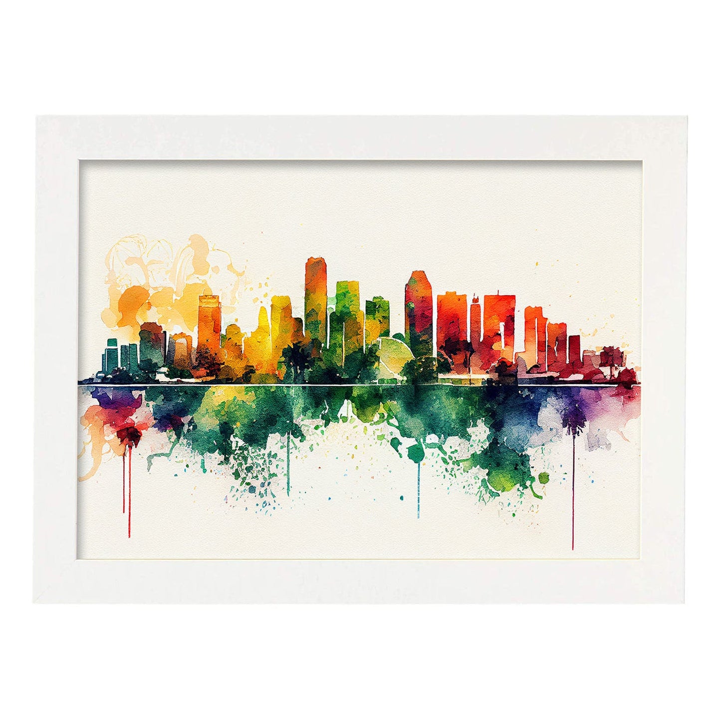 Nacnic watercolor of a skyline of the city of Miami_1. Aesthetic Wall Art Prints for Bedroom or Living Room Design.-Artwork-Nacnic-Nacnic Estudio SL