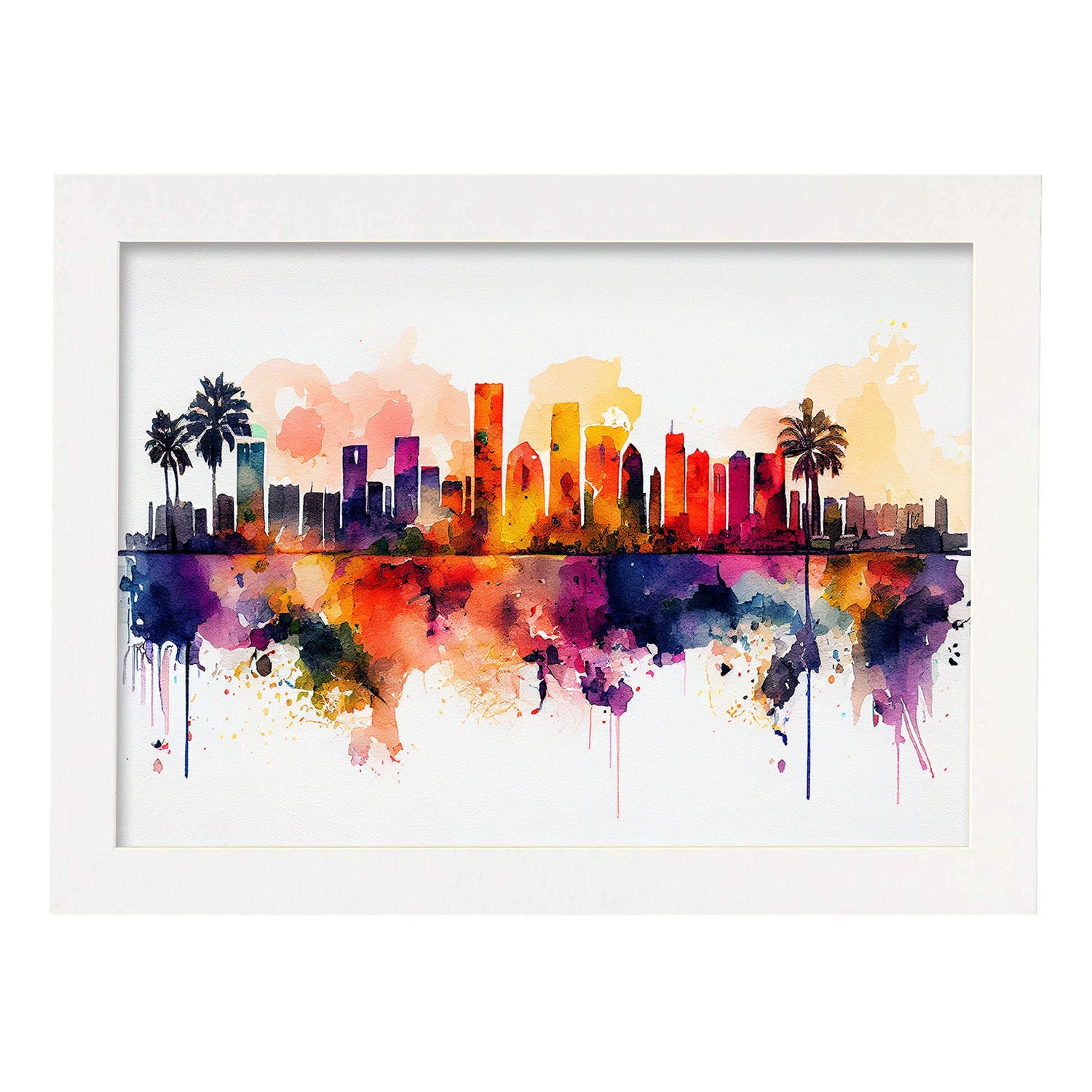 Nacnic watercolor of a skyline of the city of Miami_1. Aesthetic Wall Art Prints for Bedroom or Living Room Design.-Artwork-Nacnic-A4-Marco Blanco-Nacnic Estudio SL