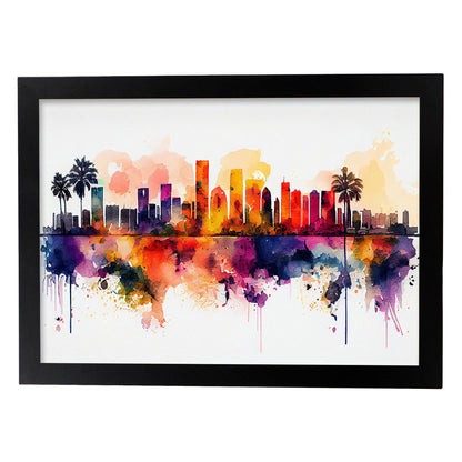 Lámina Acuarela del Skyline de Miami Nacnic