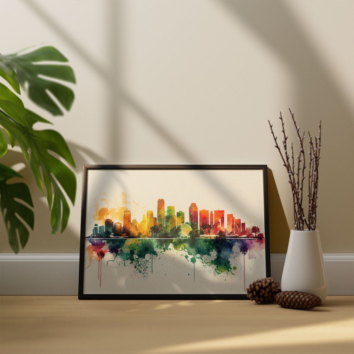 Nacnic watercolor of a skyline of the city of Miami_1. Aesthetic Wall Art Prints for Bedroom or Living Room Design.-Artwork-Nacnic-A4-Sin Marco-Nacnic Estudio SL