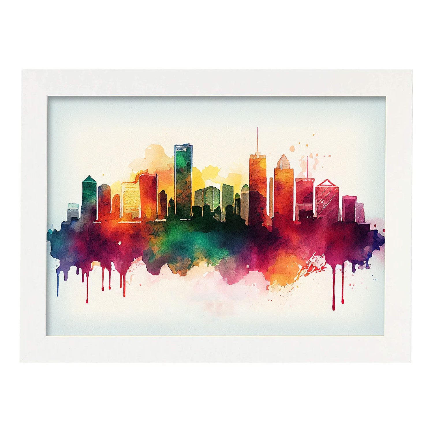 Nacnic watercolor of a skyline of the city of Miami_2. Aesthetic Wall Art Prints for Bedroom or Living Room Design.-Artwork-Nacnic-A4-Marco Blanco-Nacnic Estudio SL